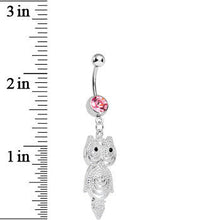 将图片加载到图库查看器,Pink Gem Pensive Owl Dangle Belly Ring