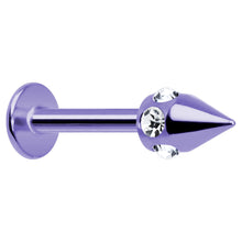 Load image into Gallery viewer, 16G Purple Anodized Titanium Clear Gem Cone Labret Monroe