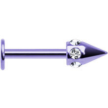 Load image into Gallery viewer, 16G Purple Anodized Titanium Clear Gem Cone Labret Monroe
