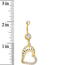 将图片加载到图库查看器,Gold Plated Clear Gem Hollow Heart Shell Dangle Belly Ring