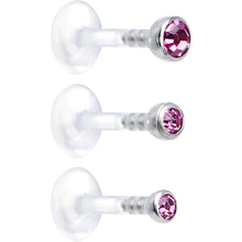 Load image into Gallery viewer, 16G 1/4 Pink Gem Bioplast Triple Forward Helix Barbell 3 Pack Set