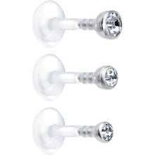 Load image into Gallery viewer, 16G 1/4 Clear Gem Bioplast Triple Forward Helix Barbell 3 Pack Set