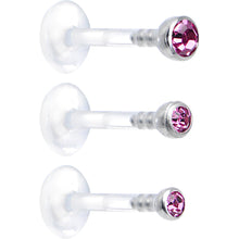 Load image into Gallery viewer, 16G 5/16 Pink Gem Bioplast Triple Forward Helix Barbell 3 Pack Set