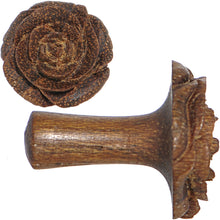 Load image into Gallery viewer, 6G Organic Teak Wood Mocha Rosebud Hand Carved Plug Set