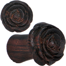 Load image into Gallery viewer, 0G Organic Rengas Wood Cherry Rosebud Hand Carved Plug Set