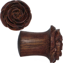 Load image into Gallery viewer, 00G Organic Rengas Wood Cherry Rosebud Hand Carved Plug Set