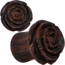 Load image into Gallery viewer, 7/16 Organic Rengas Wood Cherry Rosebud Hand Carved Plug Set