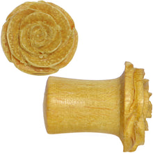 Load image into Gallery viewer, 0G Organic Jackfruit Wood Yellow Rosebud Hand Carved Plug Set
