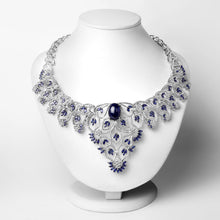 Load image into Gallery viewer, 40.93 Carat Genuine Glass Filled Sapphire and White Diamond .925 Sterling Silver Necklace