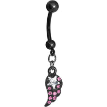 将图片加载到图库查看器,Pink Gem Celestial Star Solo Black Wing Dangle Belly Ring