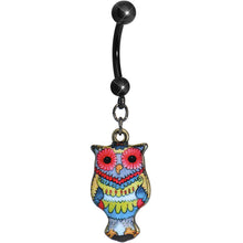 Load image into Gallery viewer, Red Flower Power Artistic Owl Dangle Belly Ring