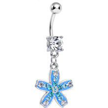 将图片加载到图库查看器,Clear Gem Sparkling Paved Aqua Star Flower Dangle Belly Ring