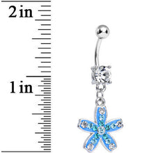 将图片加载到图库查看器,Clear Gem Sparkling Paved Aqua Star Flower Dangle Belly Ring