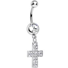 Load image into Gallery viewer, Clear Gem Carry the Cross Dangle Belly Ring
