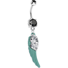 Load image into Gallery viewer, Black Gem On the Green Wing of an Angel Dangle Belly Ring