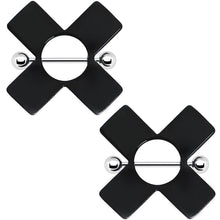 Load image into Gallery viewer, 14G Black Acrylic X Nipple Shield Set