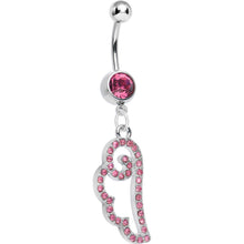 Load image into Gallery viewer, Pink Gem Spiral Angel Wing Dangle Belly Ring