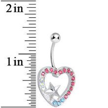 Load image into Gallery viewer, Clear Pink and Aqua Gem Hollow Heart Star Belly Ring