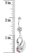 Load image into Gallery viewer, Aurora Multi Gem Sophisticated Swan Dangle Belly Ring