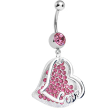 将图片加载到图库查看器,Pink Gem Paved Love Heart Dangle Belly Ring