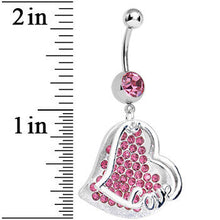 将图片加载到图库查看器,Pink Gem Paved Love Heart Dangle Belly Ring