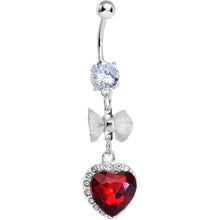 将图片加载到图库查看器,Clear Gem Queen Ruby Red Heart and Bowtie Dangle Belly Ring