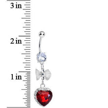 将图片加载到图库查看器,Clear Gem Queen Ruby Red Heart and Bowtie Dangle Belly Ring