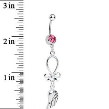 将图片加载到图库查看器,Pink Gem Bowtie with Angel Wing Dangle Belly Ring