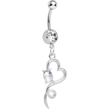 Load image into Gallery viewer, Clear Gem Opening Hollow Heart Twist Dangle Belly Ring