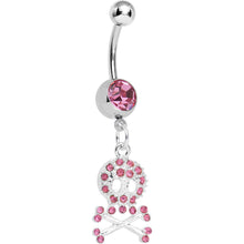 将图片加载到图库查看器,Pink Gem Glam Skull and Crossbones Dangle Belly Ring