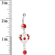 Load image into Gallery viewer, Red Gem Drops of Love Heart Dangle Belly Ring
