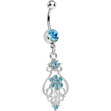 Load image into Gallery viewer, Aqua Gem Ensnared in Roots Flower Dangle Belly Ring