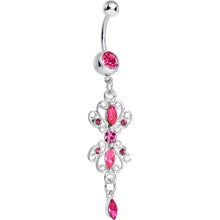 Load image into Gallery viewer, Pink Gem Twin Scrolls and Teardrops Dangle Belly Ring