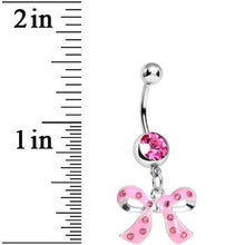 Load image into Gallery viewer, Pink Gem Polka Dotted Girly Bow Dangle Belly Ring