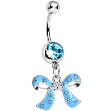 Load image into Gallery viewer, Aqua Gem Polka Dotted Girly Bow Dangle Belly Ring