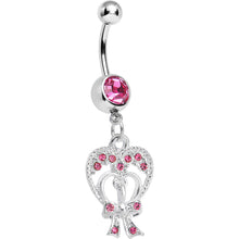 Load image into Gallery viewer, Pink Gem Love Tied in a Bow Heart Dangle Belly Ring
