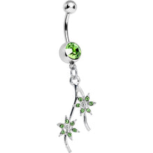 Load image into Gallery viewer, Green Gem Pair of Pinwheel Posies Flower Dangle Belly Ring