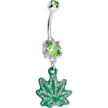 将图片加载到图库查看器,Green Gem Sparkle Like a Ganja Leaf Dangle Belly Ring