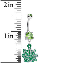 将图片加载到图库查看器,Green Gem Sparkle Like a Ganja Leaf Dangle Belly Ring