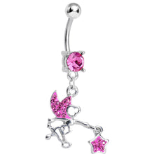 Load image into Gallery viewer, Pink Gem Chasing a Star Fairy Dangle Belly Ring