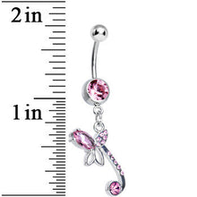 Load image into Gallery viewer, Pink Gem Bud of the Tulip Flower Dangle Belly Ring