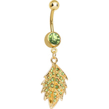 Load image into Gallery viewer, Light Green Gem Gold Plated Delicate Drifting Leaf Dangle Belly Ring