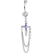 Load image into Gallery viewer, Purple Gem Cross Chain Dangle Belly Ring