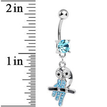 将图片加载到图库查看器,Aqua Gem Oddly Adorable Owl Dangle Belly Ring
