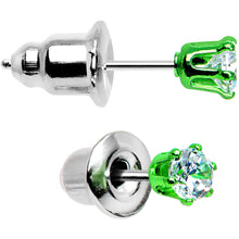 Load image into Gallery viewer, 3mm Neon Green Round Clear CZ Stud Earrings