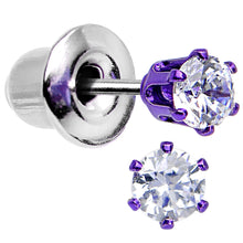Load image into Gallery viewer, 3mm Neon Purple Round Clear CZ Stud Earrings