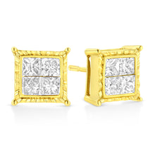 Load image into Gallery viewer, 14K Yellow Gold 1 Cttw Princess Cut Diamond Square Stud Earrings
