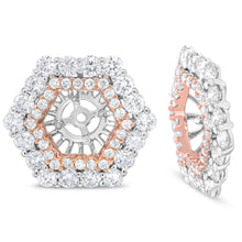 将图片加载到图库查看器,14K Rose and White Gold 1 7/8 Cttw Round Diamond Double Halo Earring Jacket for 6mm Round Studs (G-H Color, VS2-SI1 Clarity)