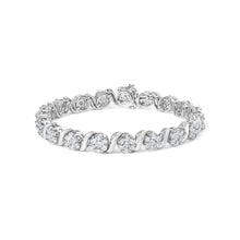 Load image into Gallery viewer, 14K White Gold 7 3/8 Cttw Round Brilliant Diamond Floral Cluster and S Link Bracelet (H-I Color, SI2-I1 Clarity) - 7" Inches