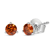 Load image into Gallery viewer, 14K White Gold 1/2 Cttw Lab-Grown Round Brilliant-Cut Orange Diamond Classic 3-Prong Martini set Stud Earrings (Orange Color, VS1-VS2 Clarity)